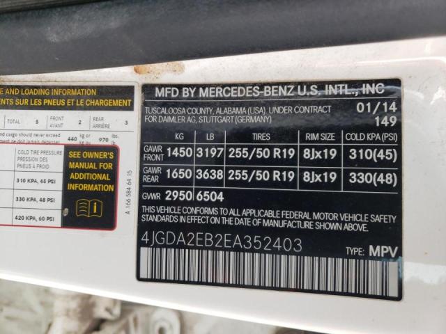 Photo 10 from auction – 2014 MERCEDES-BENZ ML 350 BLU with VIN 4JGDA2EB2EA352403
