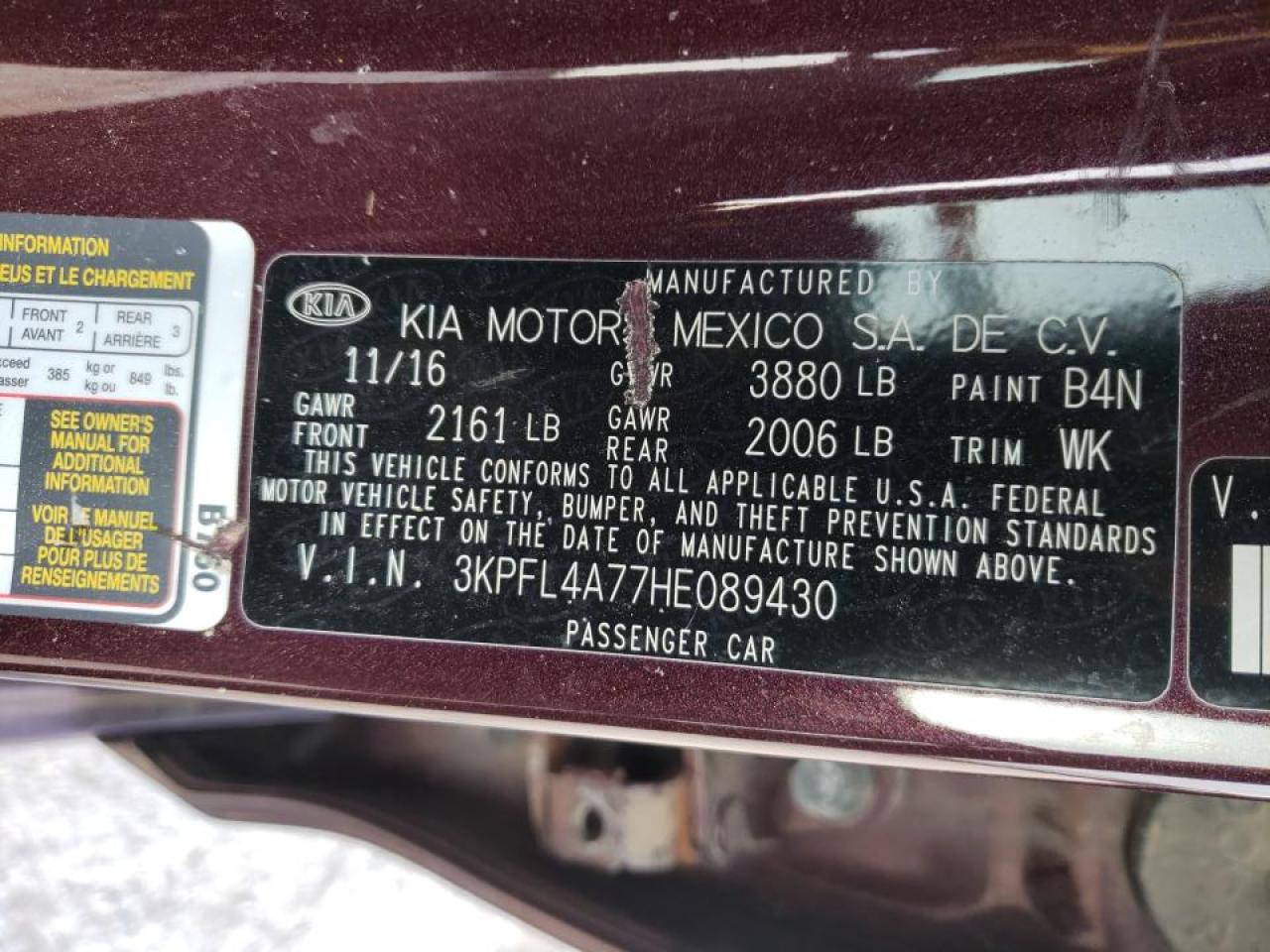 Photo 10 from auction – 2017 KIA FORTE LX with VIN 3KPFL4A77HE089430