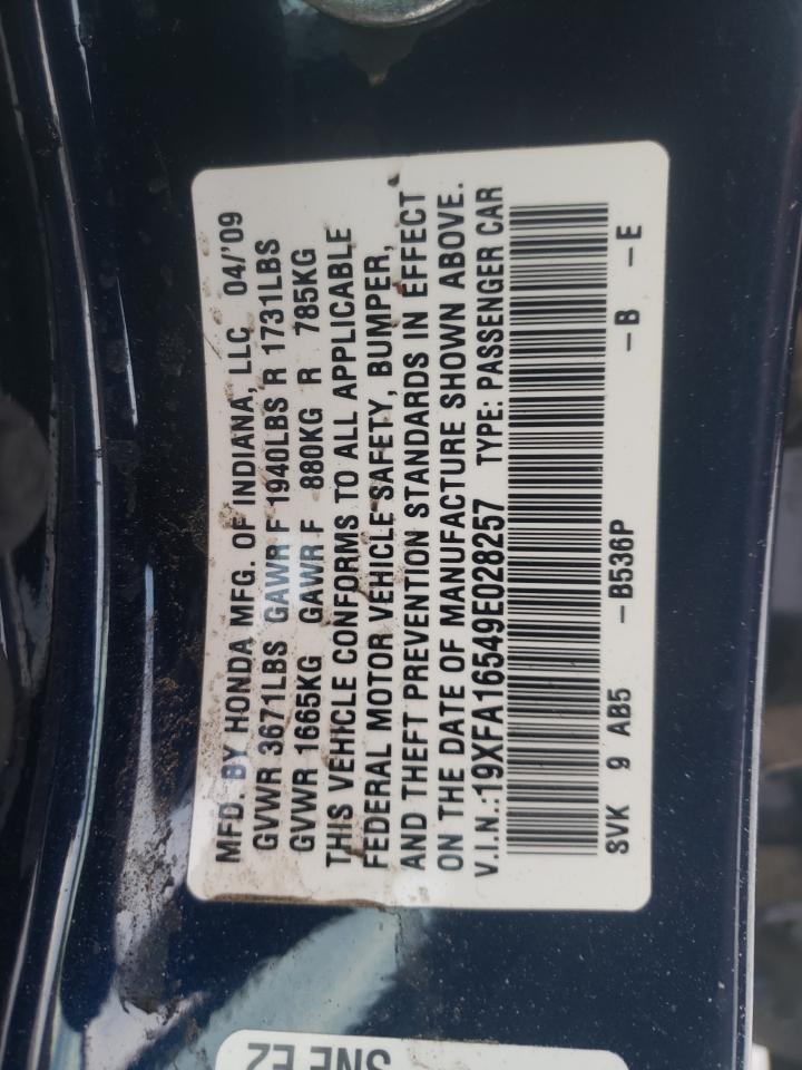 Photo 10 from auction – 2009 HONDA CIVIC LX with VIN 19XFA16549E028257