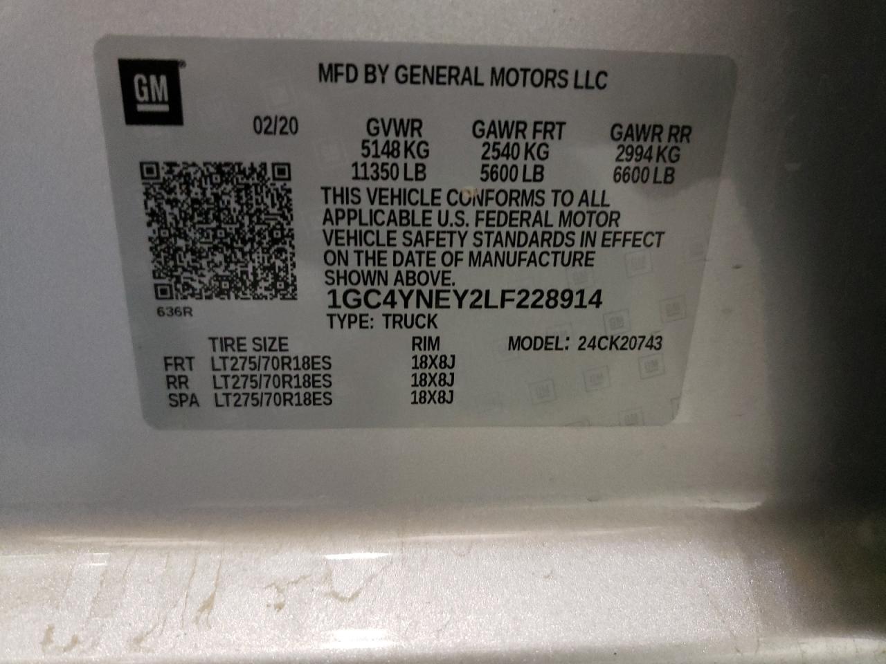 Photo 10 from auction – 2020 CHEVROLET SILVERADO with VIN 1GC4YNEY2LF228914