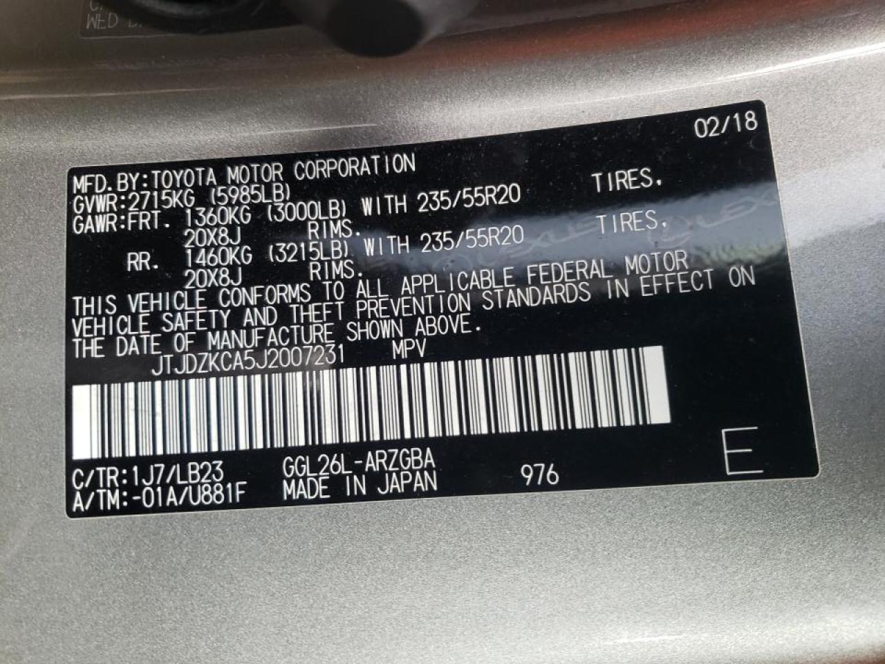 Photo 10 from auction – 2018 LEXUS RX 350 L with VIN JTJDZKCA5J2007231