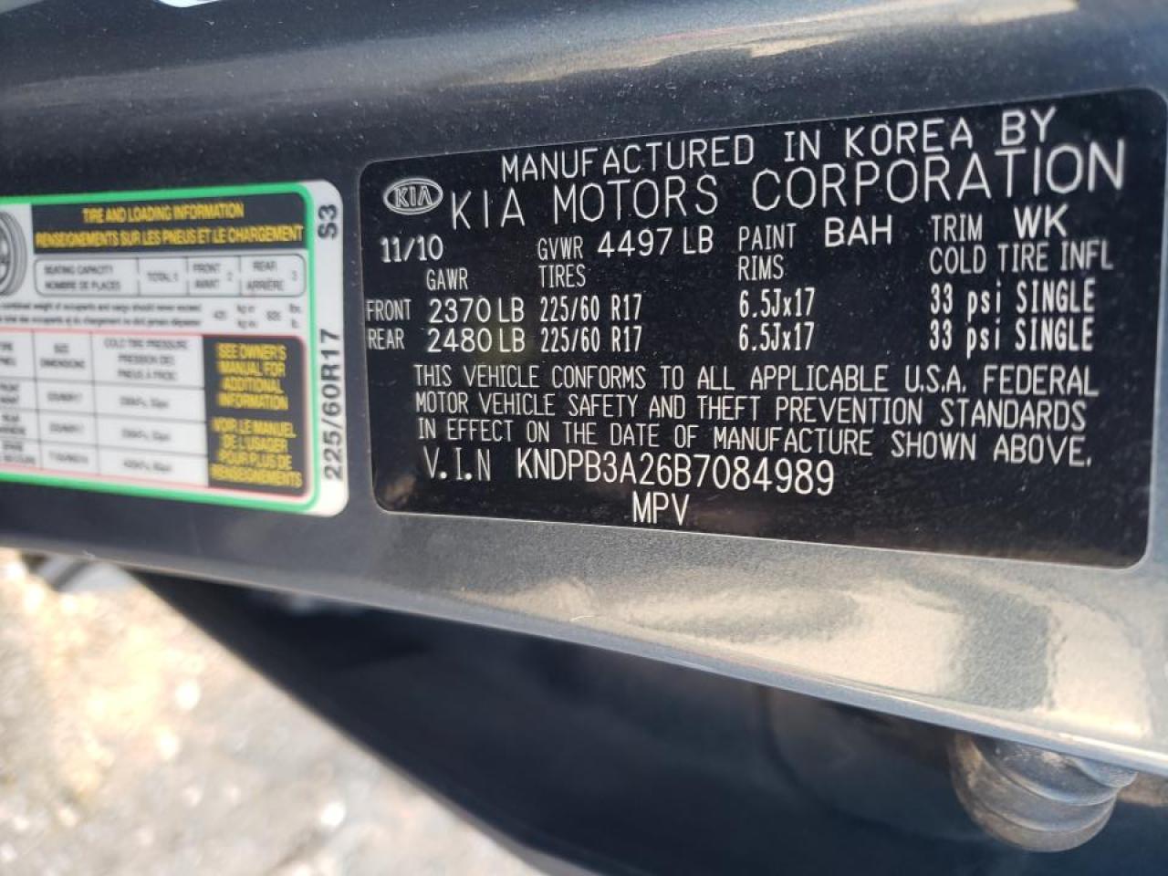 Photo 10 from auction – 2011 KIA SPORTAGE L with VIN KNDPB3A26B7084989