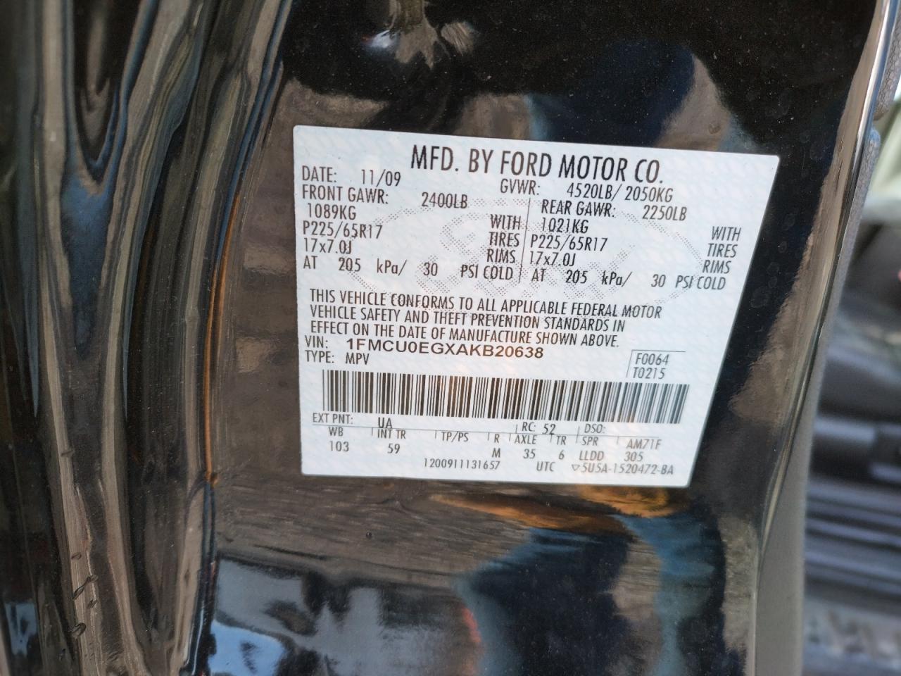 Photo 10 from auction – 2010 FORD ESCAPE LIM with VIN 1FMCU0EGXAKB20638