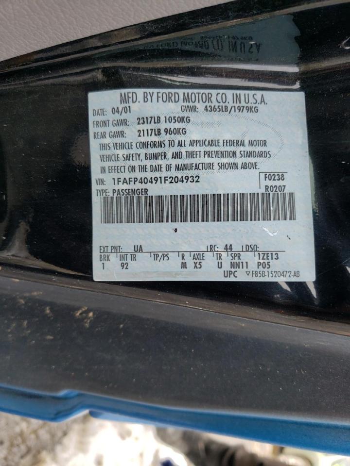 Photo 10 from auction – 2001 FORD MUSTANG with VIN 1FAFP40491F204932