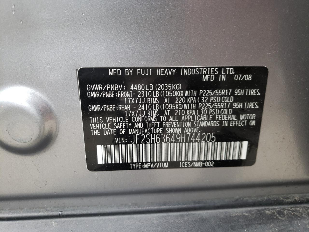 Photo 10 from auction – 2009 SUBARU FORESTER 2 with VIN JF2SH63649H744205
