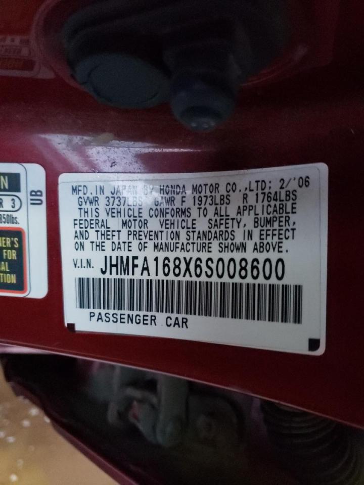 Photo 10 from auction – 2006 HONDA CIVIC EX with VIN JHMFA168X6S008600