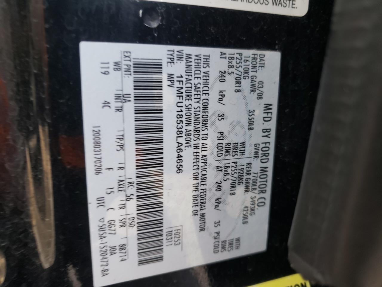 Photo 10 from auction – 2008 FORD EXPEDITION with VIN 1FMFU18538LA64656