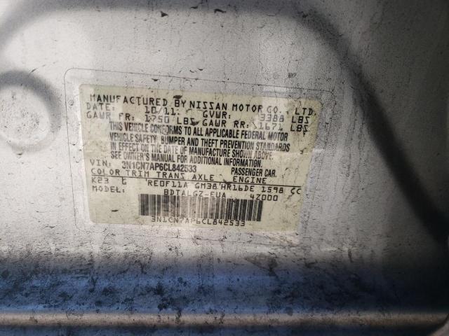 Photo 10 from auction – 2012 NISSAN VERSA S with VIN 3N1CN7AP6CL842533