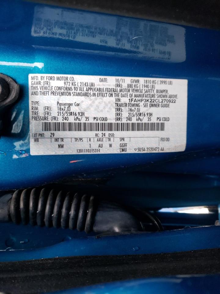 Photo 10 from auction – 2012 FORD FOCUS SE with VIN 1FAHP3K22CL270922