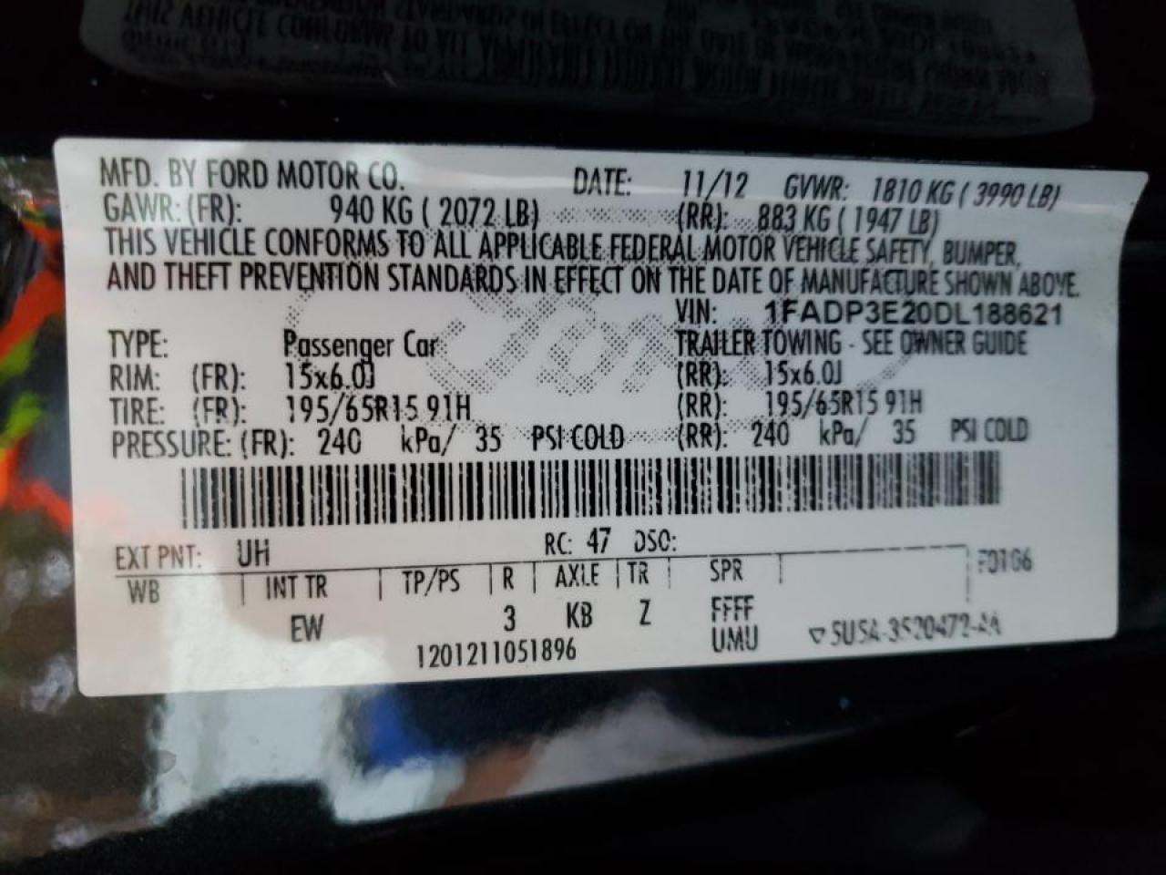 Photo 10 from auction – 2013 FORD FOCUS S with VIN 1FADP3E20DL188621