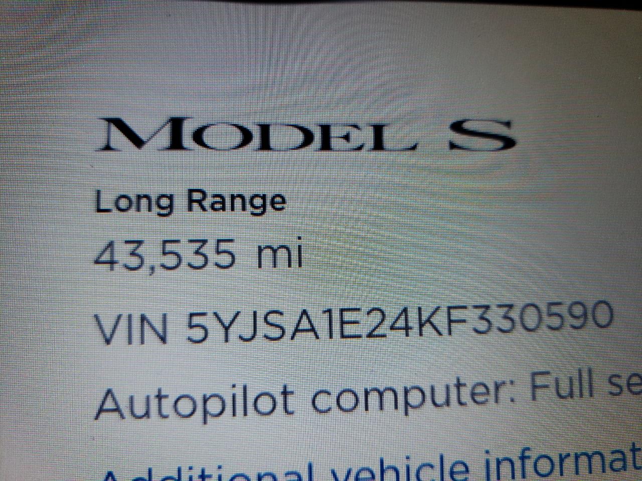 Photo 8 from auction – 2019 TESLA MODEL S with VIN 5YJSA1E24KF330590