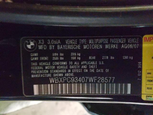 Photo 10 from auction – 2007 BMW X3 3.0SI with VIN WBXPC93407WF28577