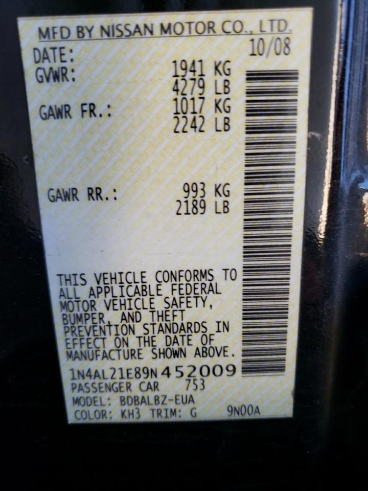 Photo 10 from auction – 2009 NISSAN ALTIMA 2.5 with VIN 1N4AL21E89N452009