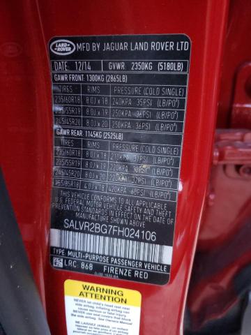 LAND ROVER RANGE ROVE 2015 with VIN SALVR2BG7FH024106 - Photo from auction