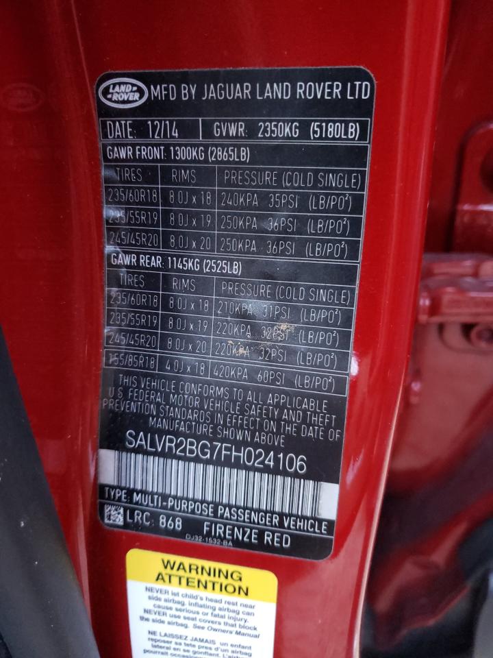 Photo 11 from auction – 2015 LAND ROVER RANGE ROVE with VIN SALVR2BG7FH024106