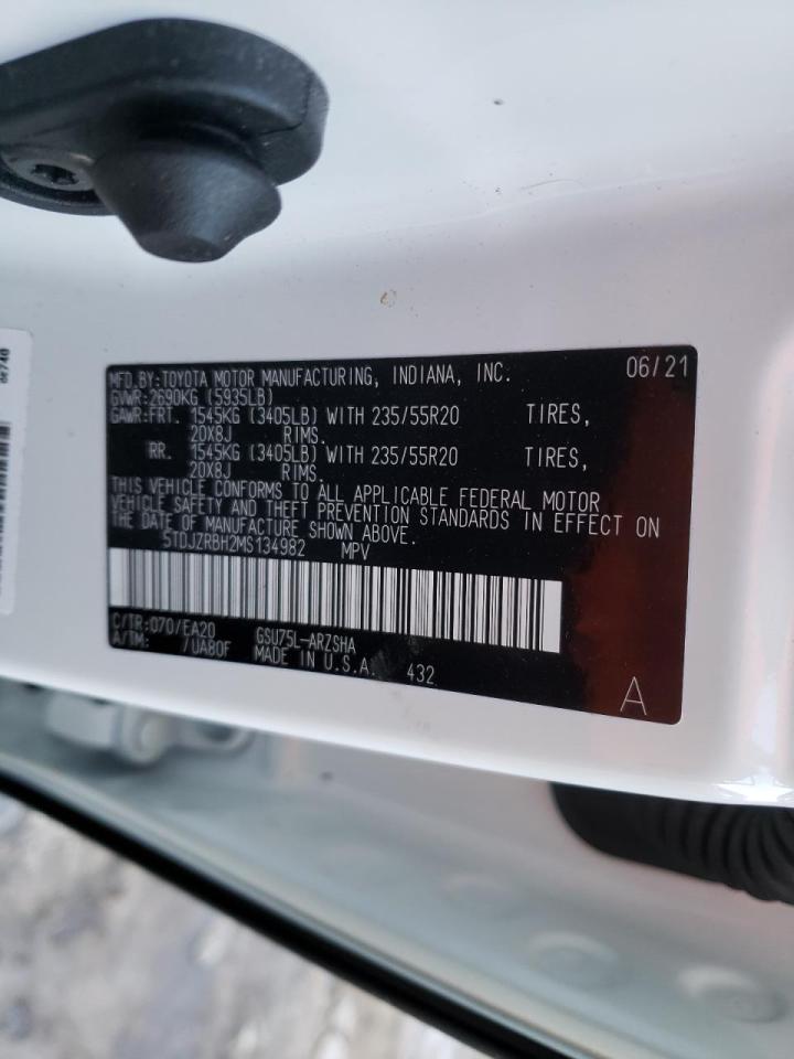 Photo 10 from auction – 2021 TOYOTA HIGHLANDER with VIN 5TDJZRBH2MS134982