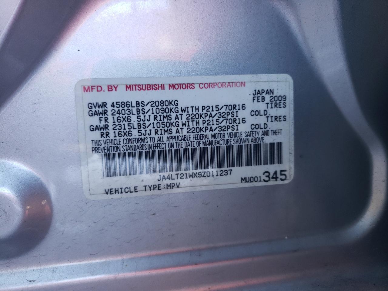 Foto 10 de la subasta – 2009 MITSUBISHI OUTLANDER con VIN JA4LT21WX9Z011237
