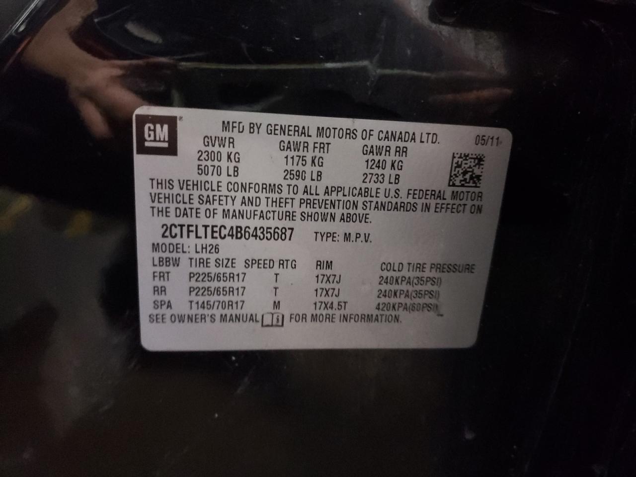 Photo 10 from auction – 2011 GMC TERRAIN SL with VIN 2CTFLTEC4B6435687