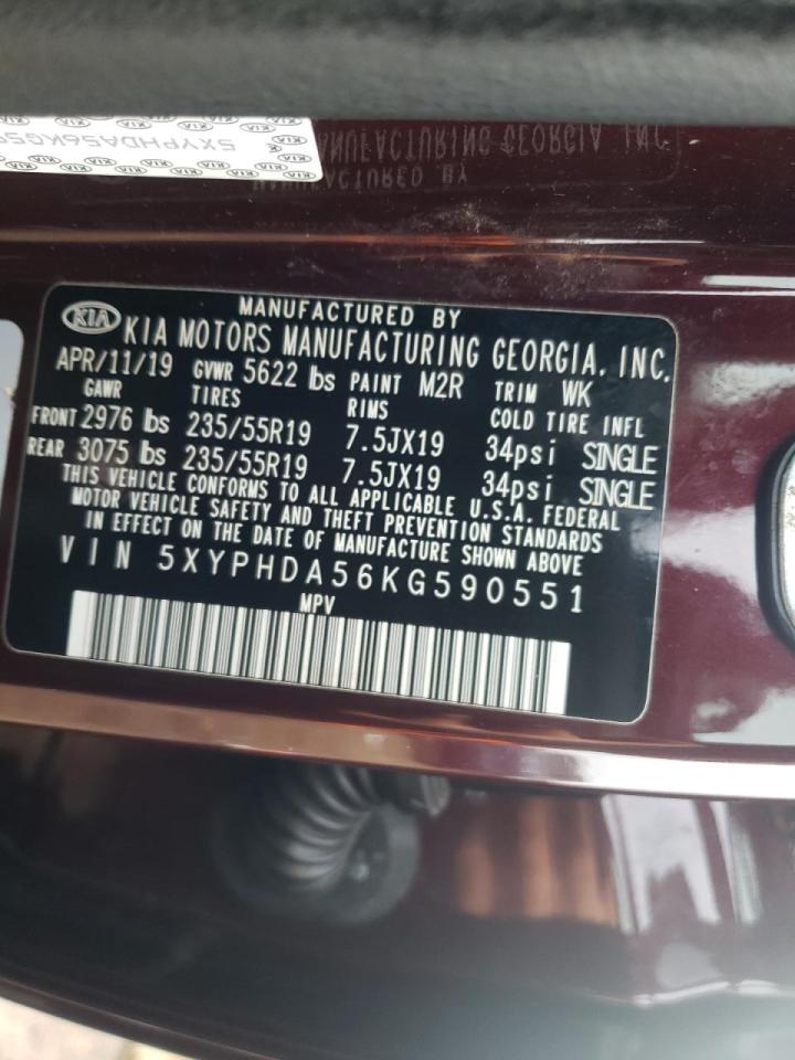 Photo 10 from auction – 2019 KIA SORENTO EX with VIN 5XYPHDA56KG590551