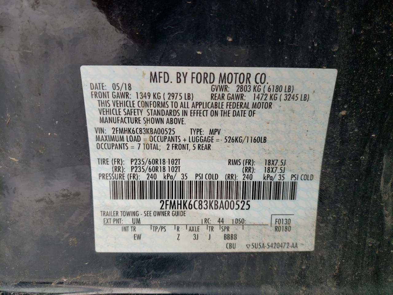 Photo 10 from auction – 2019 FORD FLEX with VIN 2FMHK6C83KBA00525