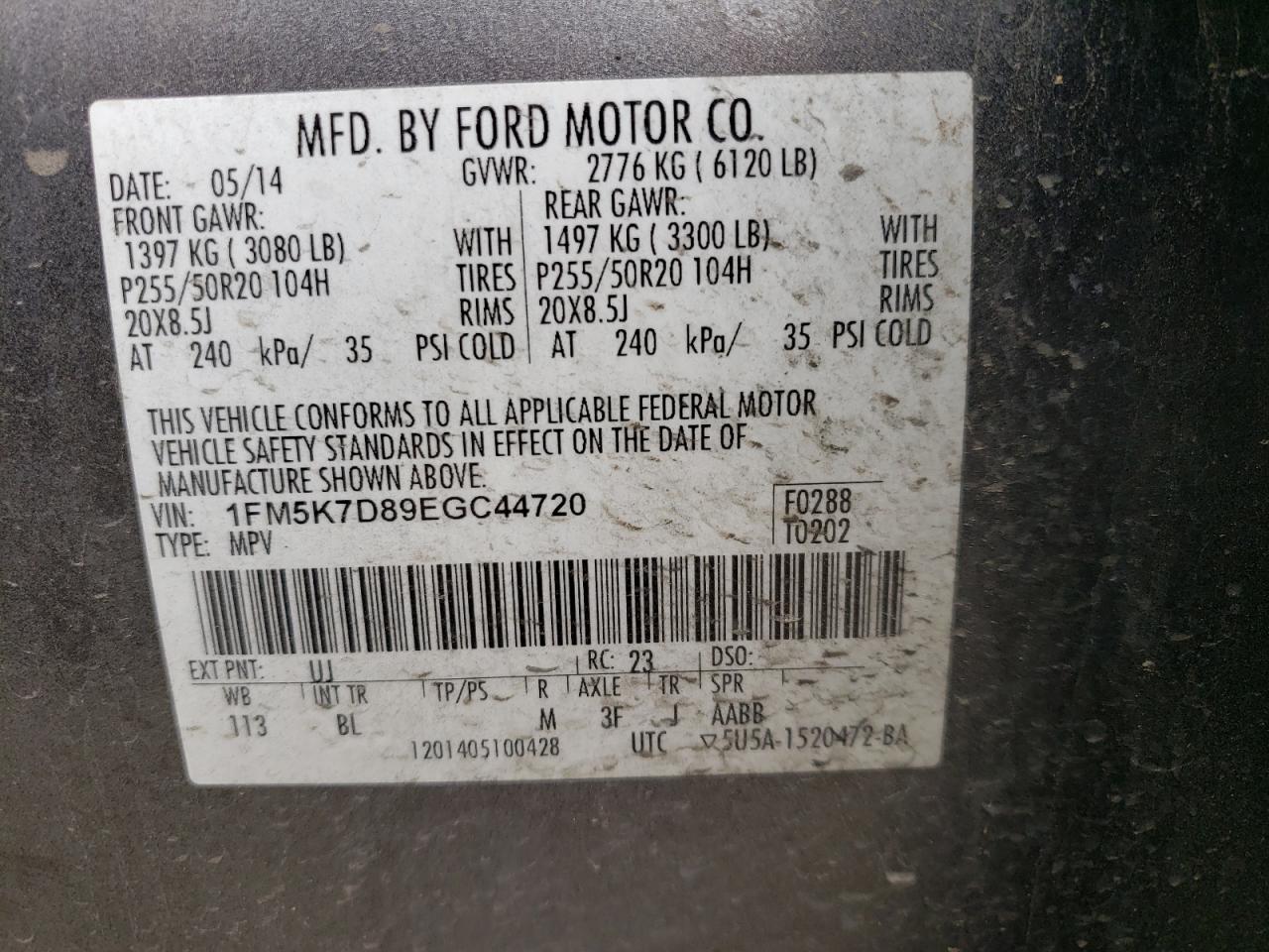 Photo 10 from auction – 2014 FORD EXPLORER X with VIN 1FM5K7D89EGC44720