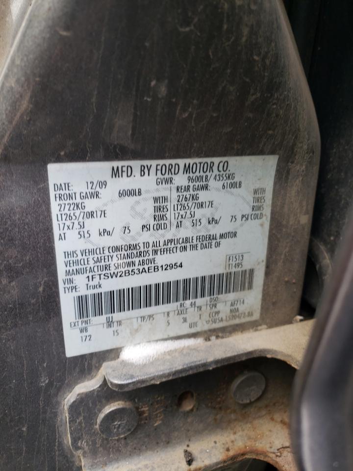Photo 10 from auction – 2010 FORD F250 SUPER with VIN 1FTSW2B53AEB12954