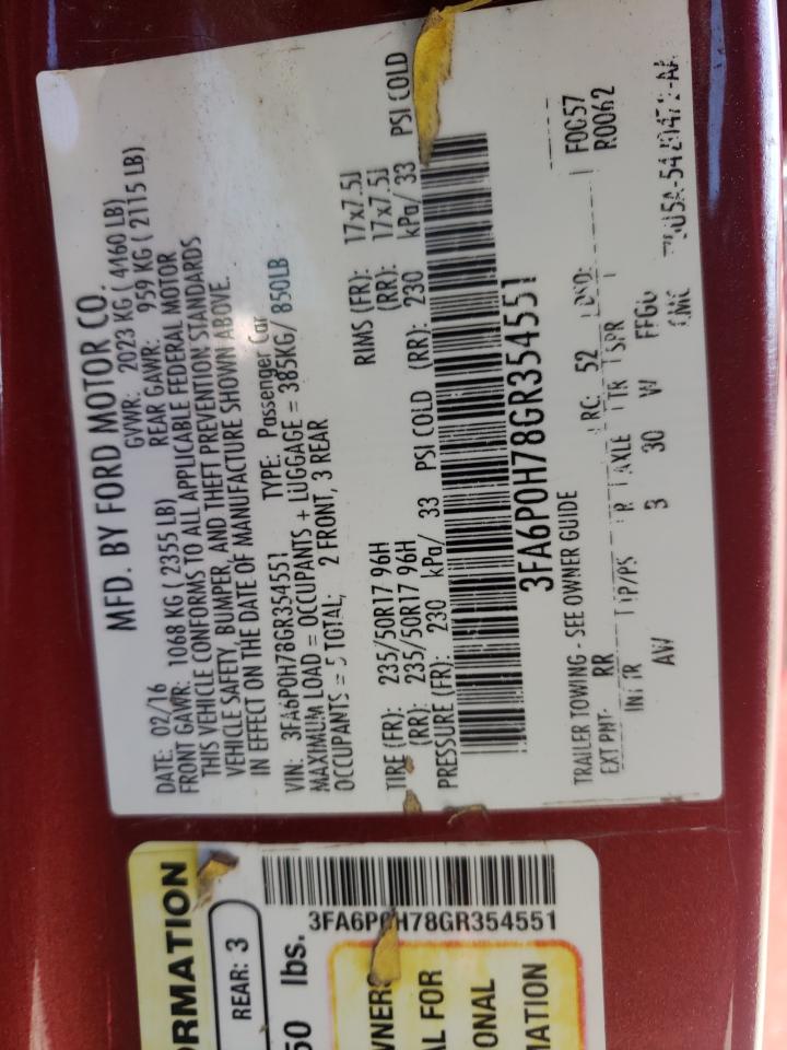 Photo 10 from auction – 2016 FORD FUSION with VIN 3FA6P0H78GR354551