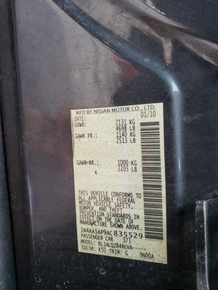 Photo 10 from auction – 2010 NISSAN MAXIMA S with VIN 1N4AA5AP9AC835529