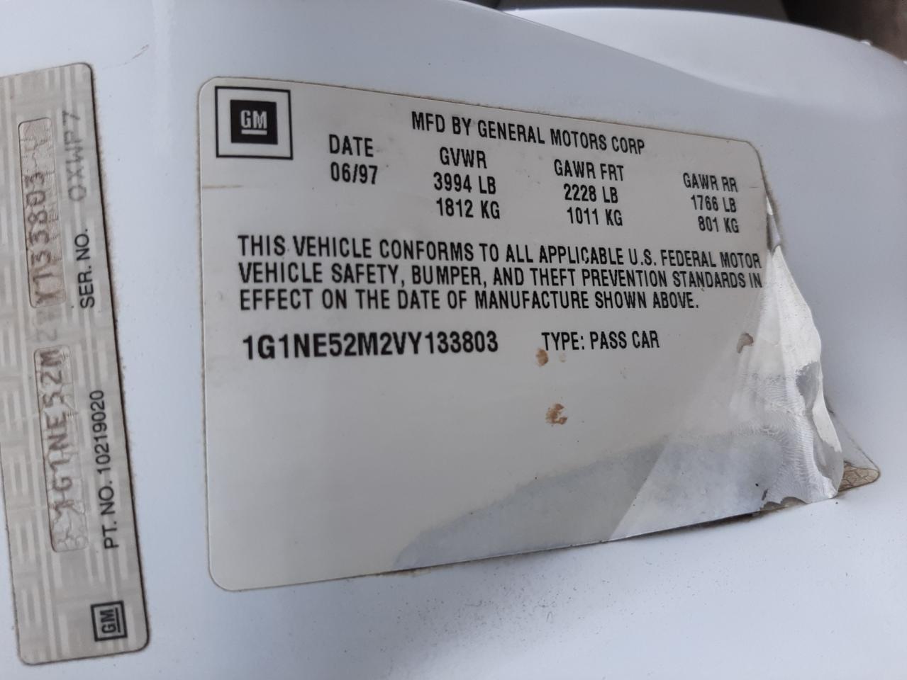 Photo 10 from auction – 1997 CHEVROLET MALIBU LS with VIN 1G1NE52M2VY133803