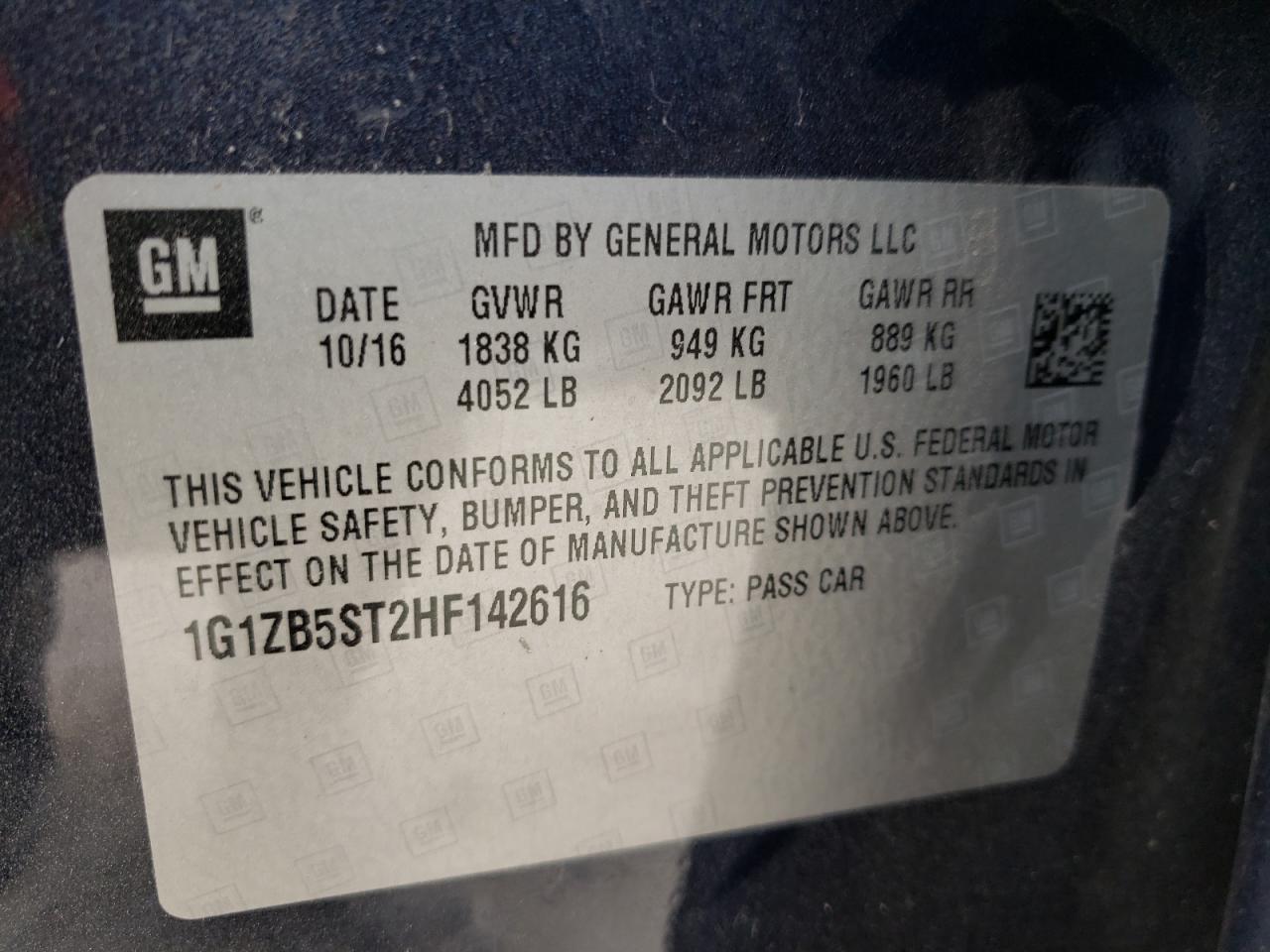 Photo 10 from auction – 2017 CHEVROLET MALIBU LS with VIN 1G1ZB5ST2HF142616