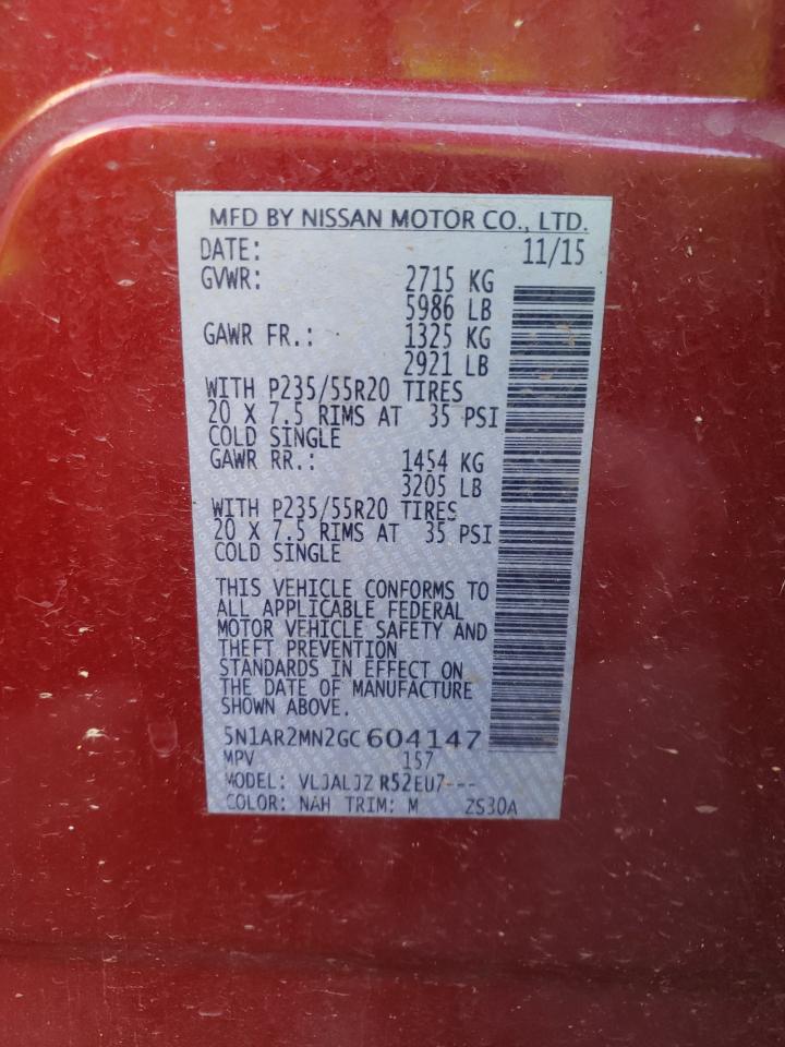 Photo 10 from auction – 2016 NISSAN PATHFINDER with VIN 5N1AR2MN2GC604147