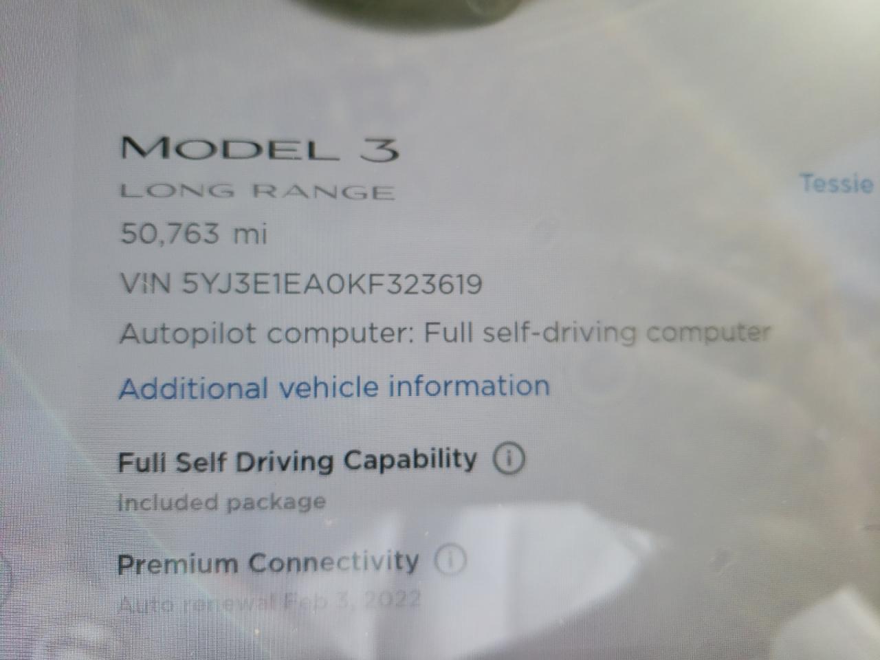 Photo 10 from auction – 2019 TESLA MODEL 3 with VIN 5YJ3E1EA0KF323619