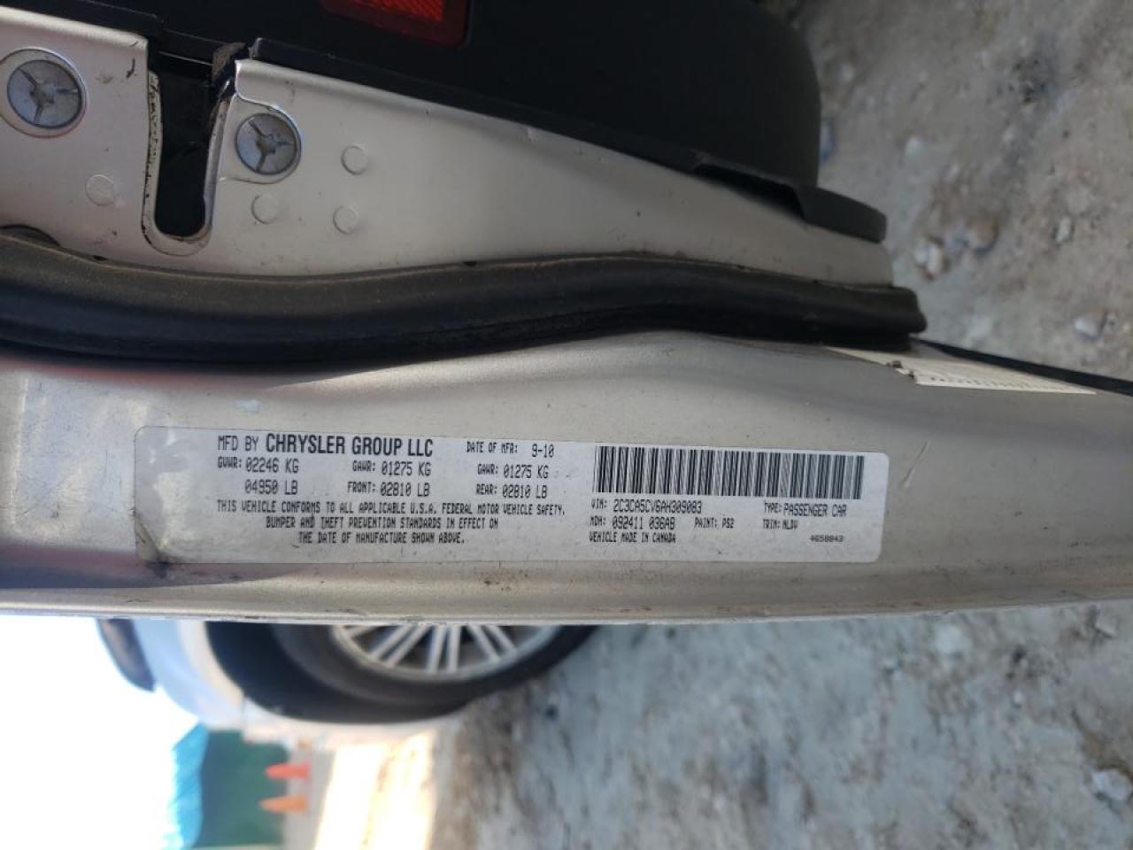 Photo 10 from auction – 2010 CHRYSLER 300 TOURIN with VIN 2C3CA5CV6AH309083