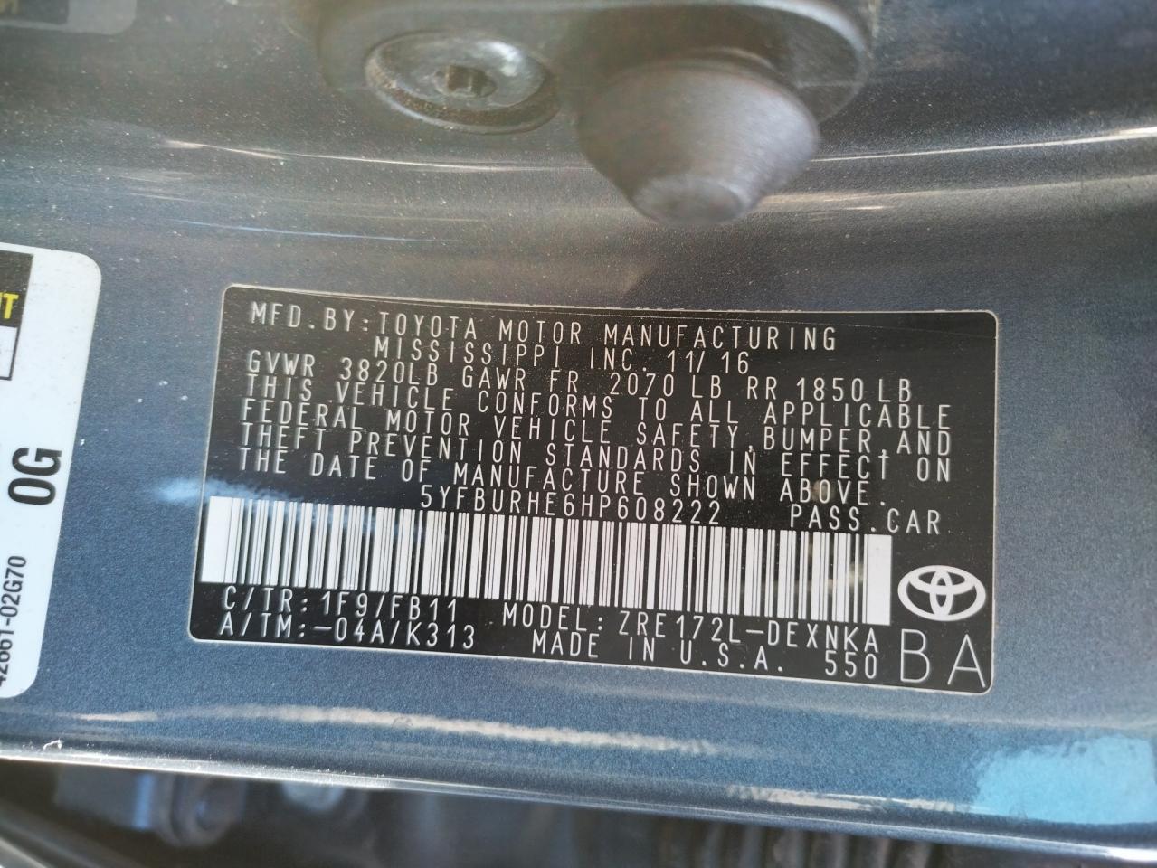 Photo 10 from auction – 2017 TOYOTA COROLLA L with VIN 5YFBURHE6HP608222