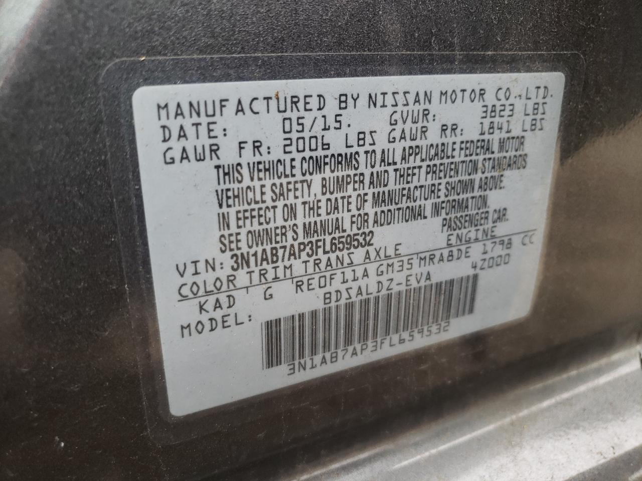 Photo 10 from auction – 2015 NISSAN SENTRA S with VIN 3N1AB7AP3FL659532