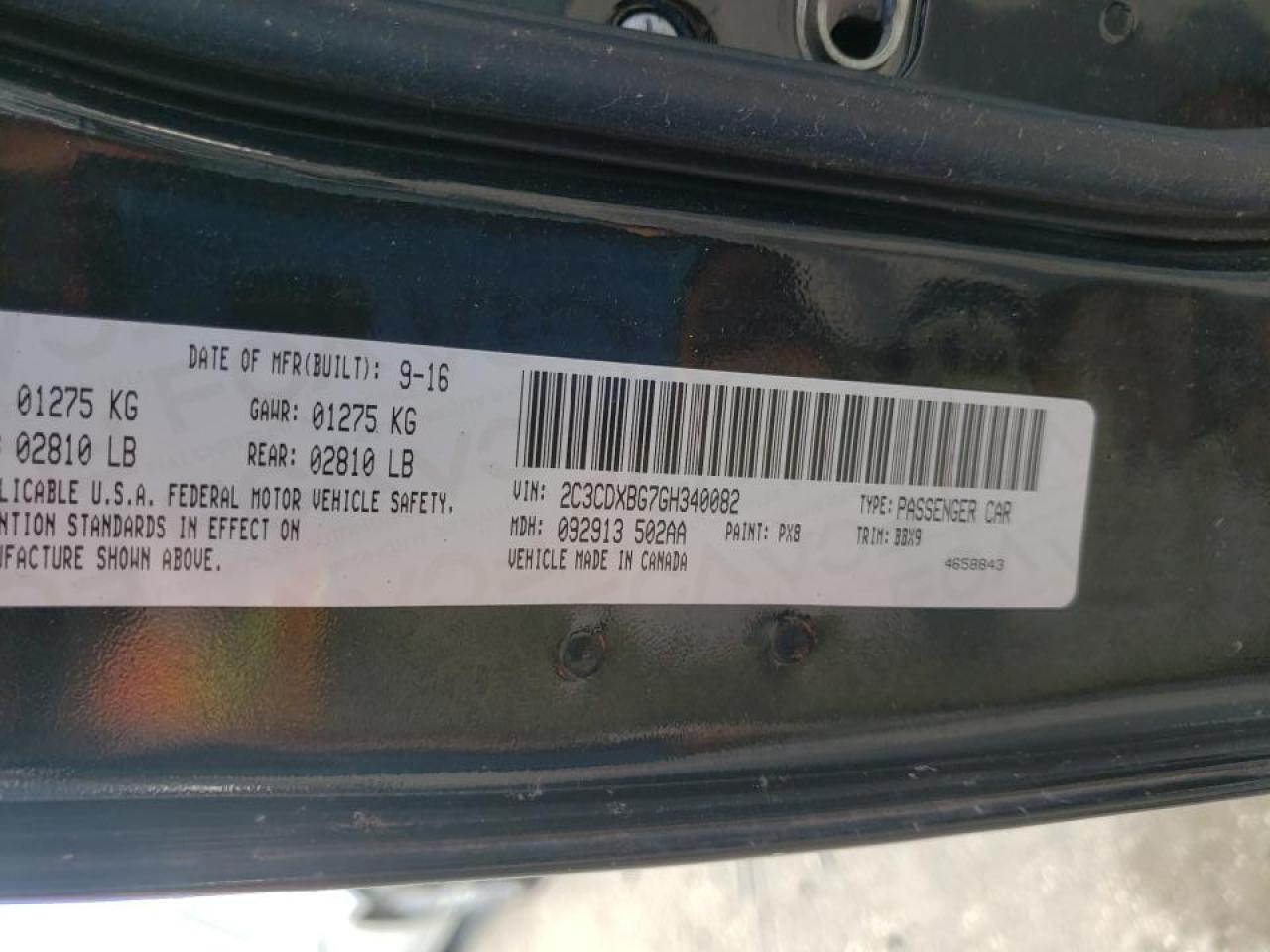 Photo 10 from auction – 2016 DODGE CHARGER SE with VIN 2C3CDXBG7GH340082