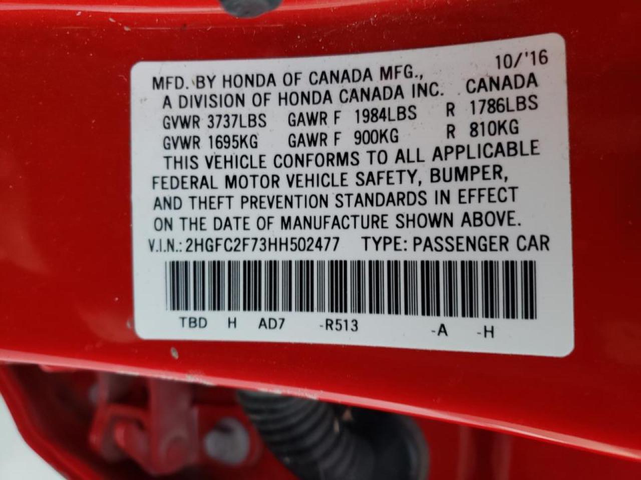 Photo 10 from auction – 2017 HONDA CIVIC EX with VIN 2HGFC2F73HH502477