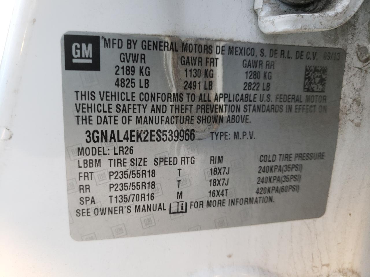 Photo 10 from auction – 2014 CHEVROLET CAPTIVA LT with VIN 3GNAL4EK2ES539966