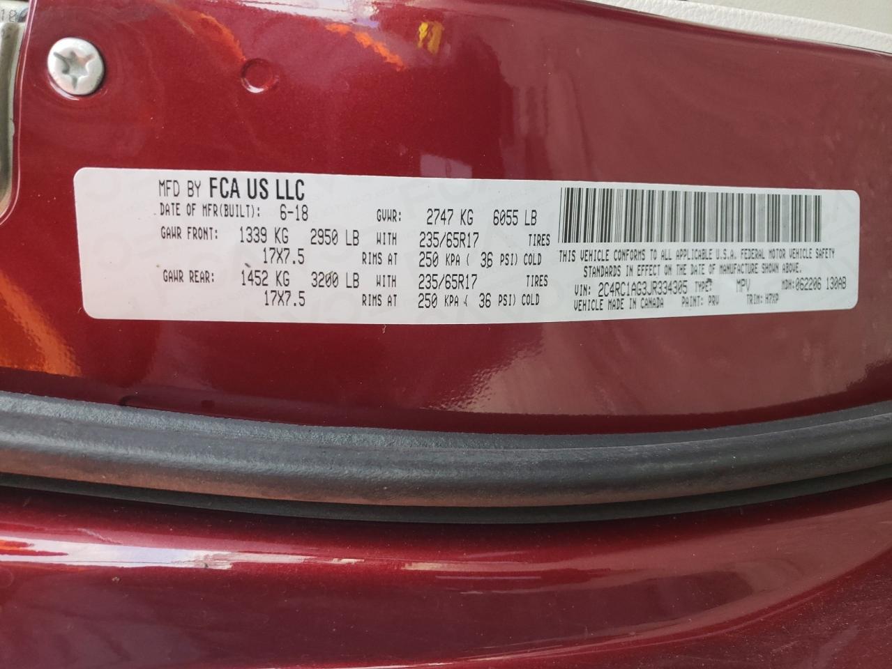 Photo 10 from auction – 2018 CHRYSLER PACIFICA L with VIN 2C4RC1AG3JR334305