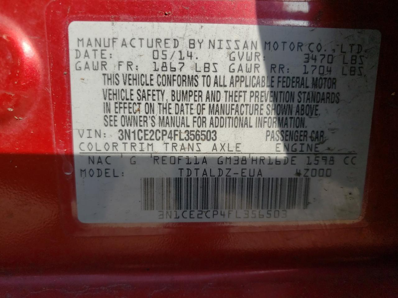 Photo 10 from auction – 2015 NISSAN VERSA NOTE with VIN 3N1CE2CP4FL356503