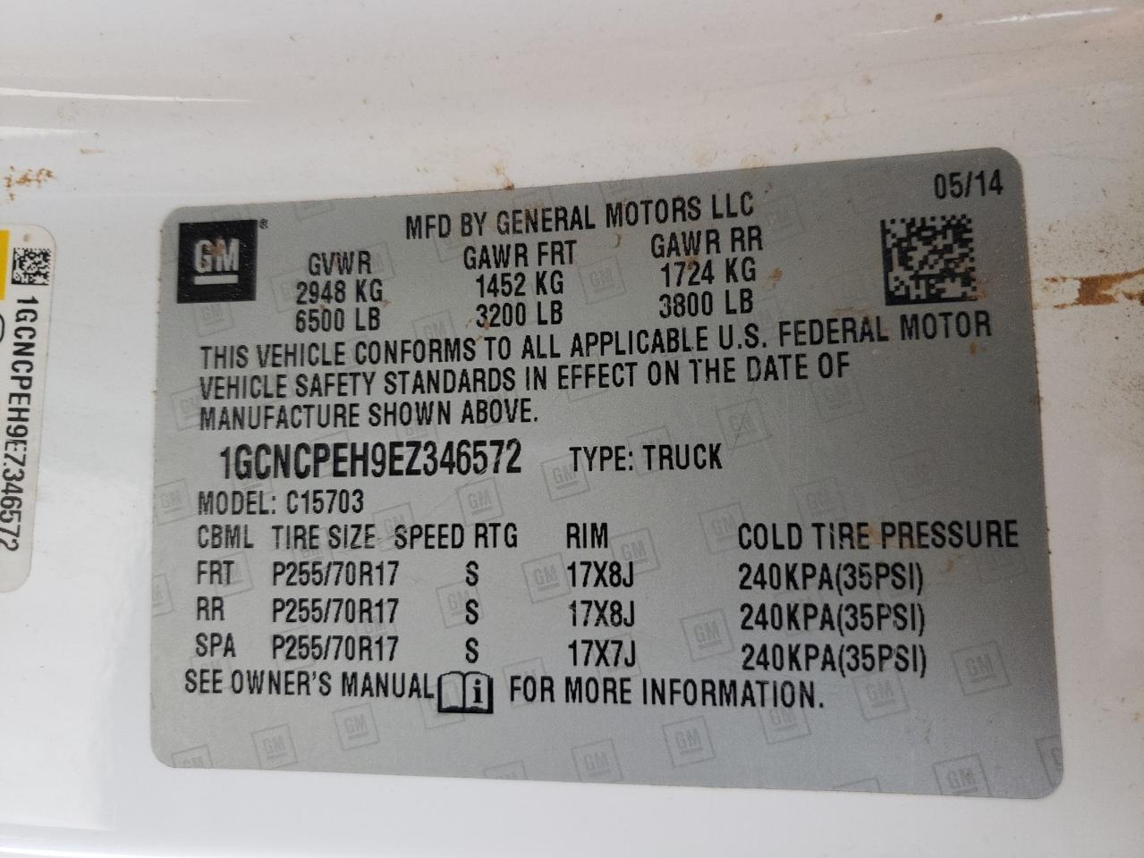 Photo 10 from auction – 2014 CHEVROLET SILVERADO with VIN 1GCNCPEH9EZ346572