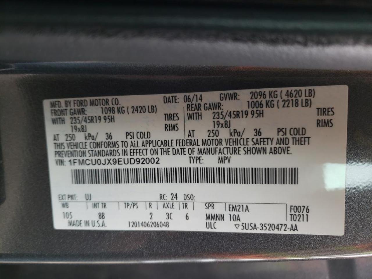 Photo 10 from auction – 2014 FORD ESCAPE TIT with VIN 1FMCU0JX9EUD92002