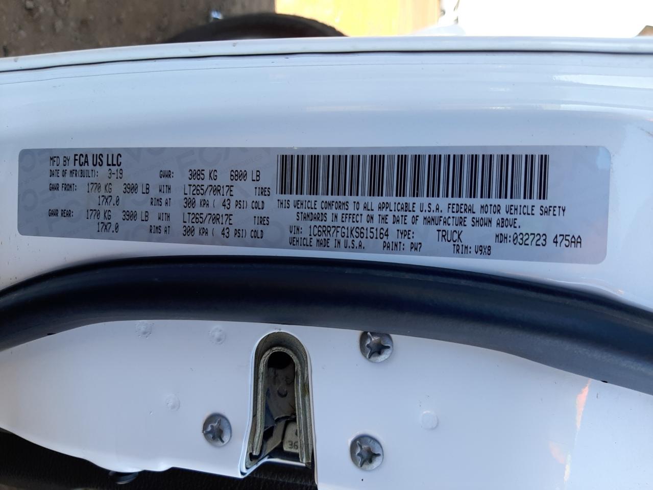 Photo 10 from auction – 2019 RAM 1500 CLASS with VIN 1C6RR7FG1KS615164