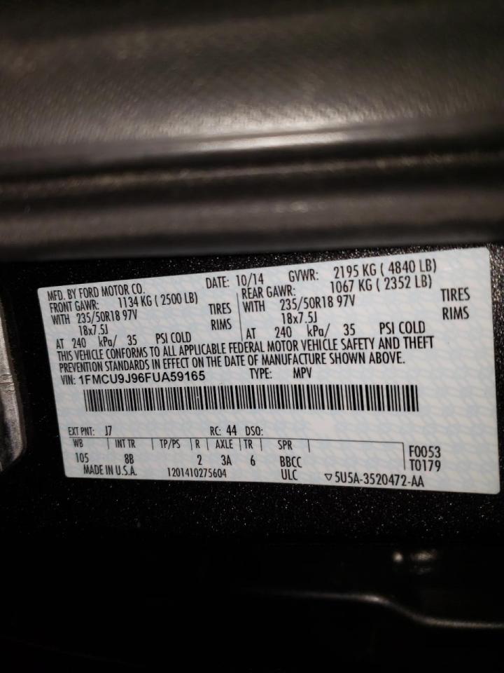 Photo 10 from auction – 2015 FORD ESCAPE TIT with VIN 1FMCU9J96FUA59165