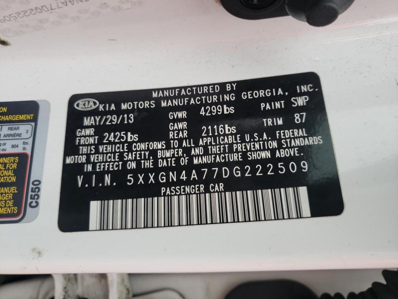 Photo 10 from auction – 2013 KIA OPTIMA EX with VIN 5XXGN4A77DG222509