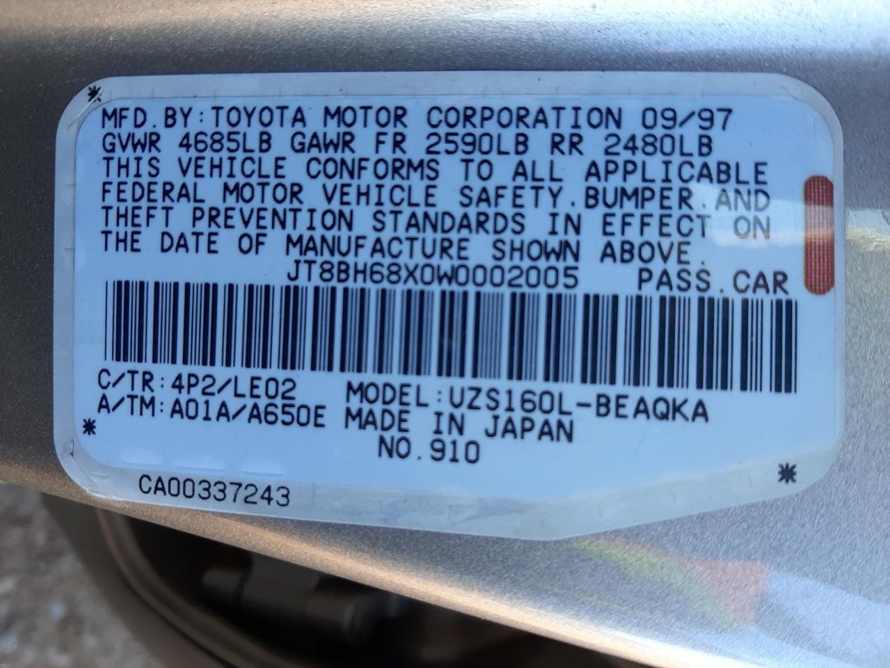 Photo 10 from auction – 1998 LEXUS GS 400 with VIN JT8BH68X0W0002005