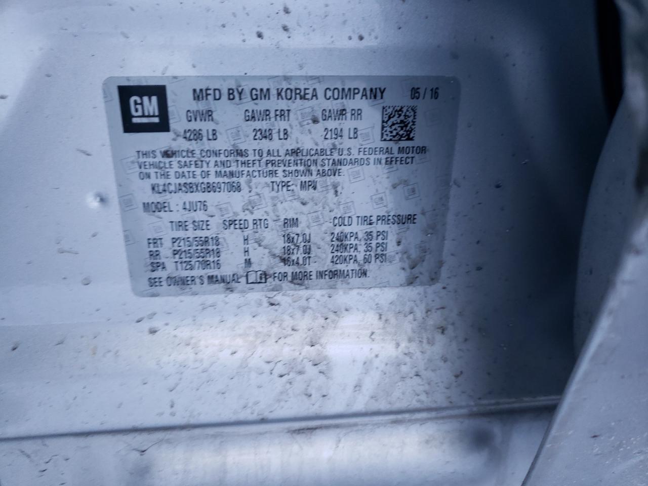 Photo 10 from auction – 2016 BUICK ENCORE with VIN KL4CJASBXGB697068