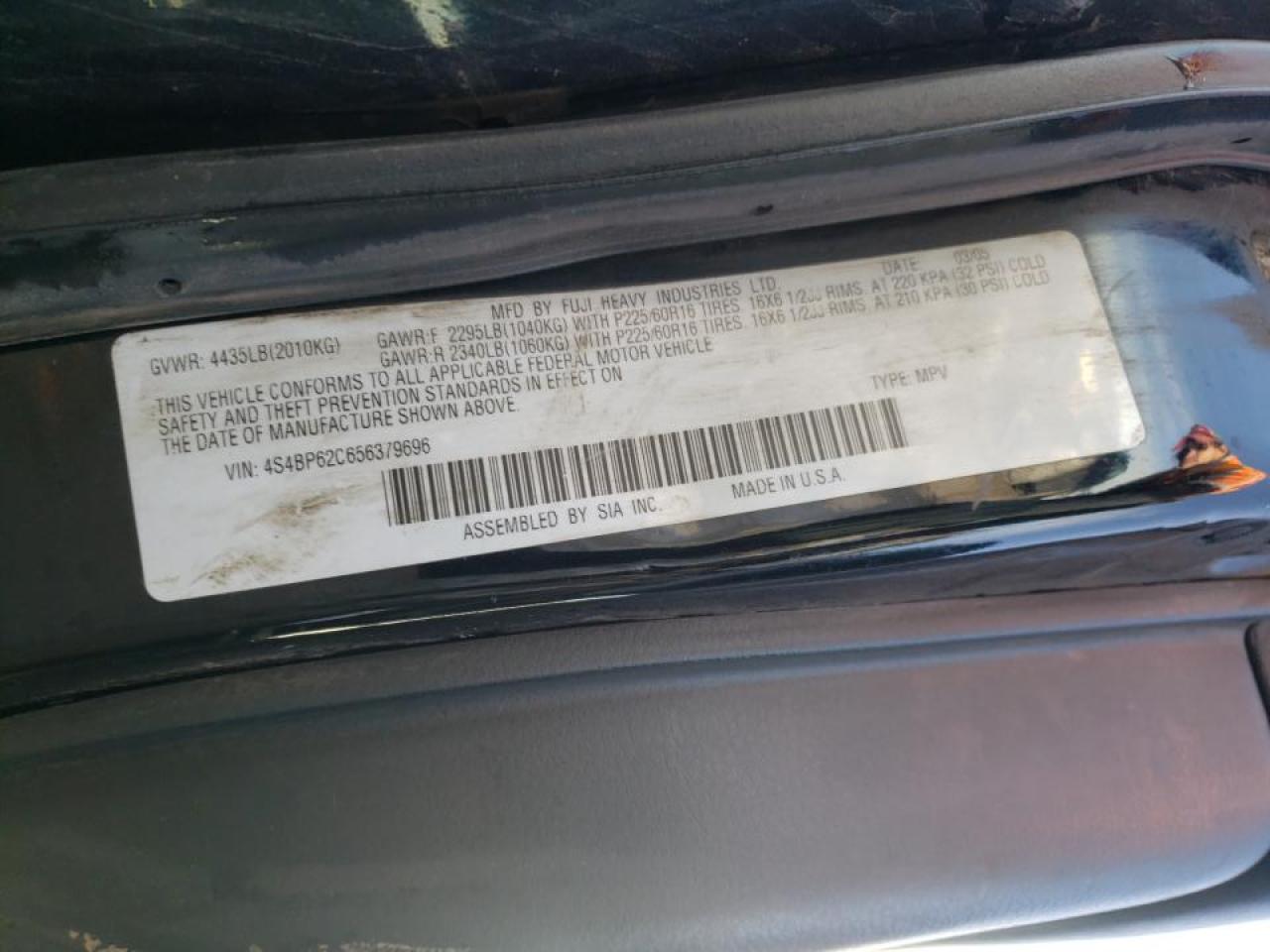 Photo 10 from auction – 2005 SUBARU OUTBACK with VIN 4S4BP62C656379696