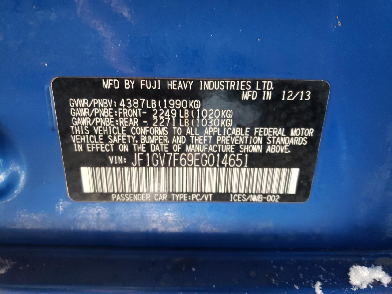 Photo 10 from auction – 2014 SUBARU IMPREZA WR with VIN JF1GV7F69EG014651