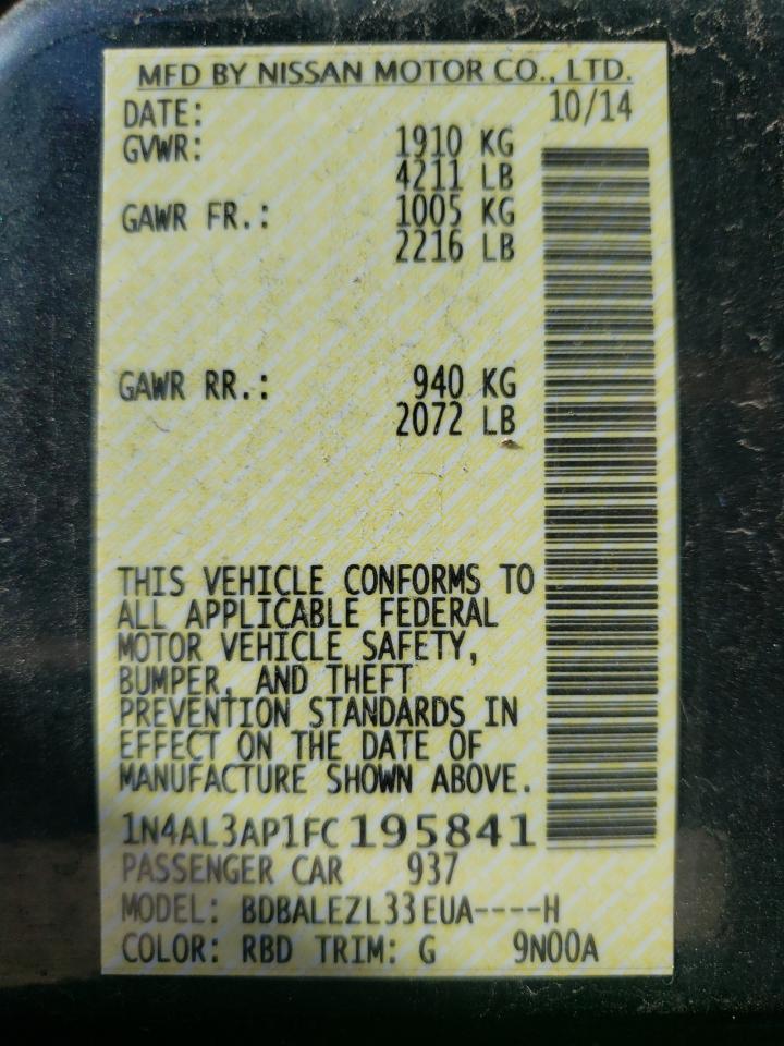 Photo 10 from auction – 2015 NISSAN ALTIMA 2.5 with VIN 1N4AL3AP1FC195841